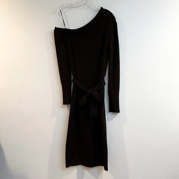 Eleven Six Ana Alpaca Blend Knit Espresso Brown Ribbed Belted Midi Dress M NWT - Picture 2 of 11